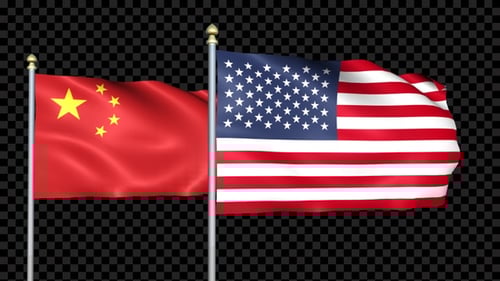 China And United States Two Countries Flags Waving