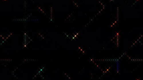 3D Abstract shining bright lines and flashing neon lights with dots, colorful, black background