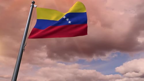 Venezuela Flag Waving in Wind with Dramatic Clouds