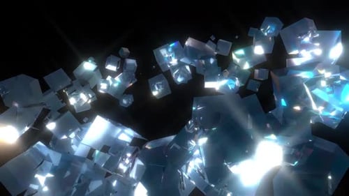 Abstract Animation of Sparkling Crystal Cubes Flowing