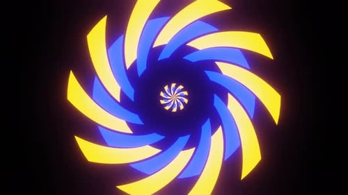 Abstract Loop Animation Expanding From the Center and Rotating Circles From Blue and Yellow Sectors