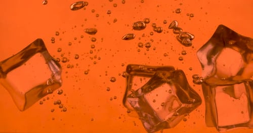 Clear Ice Cubes Sinking in Orange Liquid