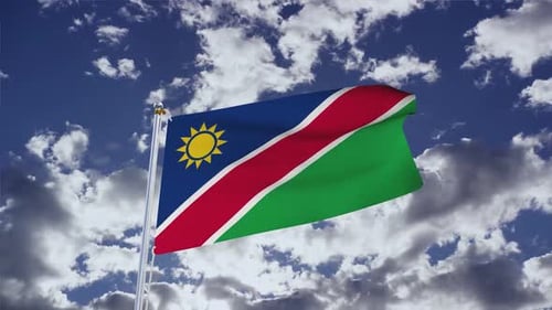 Waving Flag of Namibia Animated with Realistic Clouds Background