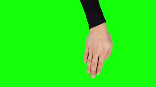 Man Hand in Black Sweater Is Performing 5x Rotate Left and Right at Tablet Screen Gesture on Green