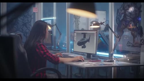 Young Adult Designing Software in a Modern Office