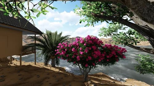 Blumen in einem Garten am Meer