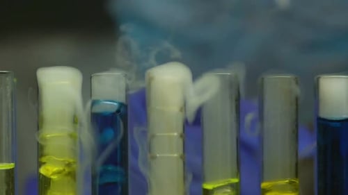 Test Tubes With Colored Liquids and Vapor