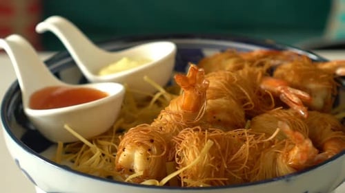 Fried Prawns or Shrimp Rotate. Food Background