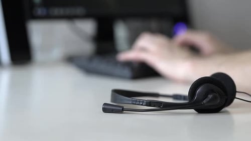 The workplace in the office, the employee works at the computer