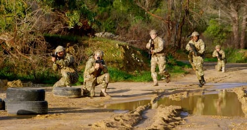 Front view of military soldiers training during military training 4k