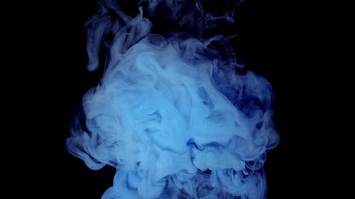 Blue and White Ink Swirling on Black Background