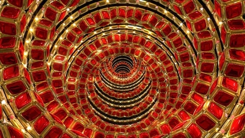 Infinite Red and Gold Geometric Tunnel Loop Background