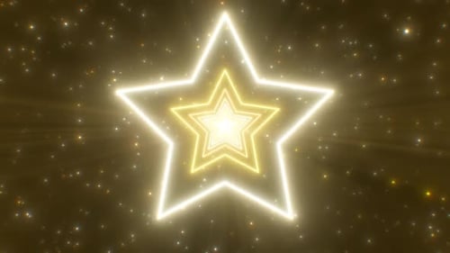 Tunnel de néons en forme d'étoile brillante avec une lueur abstraite à mouvement rapide