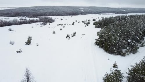 Snowy Winter Landscape Aerial View