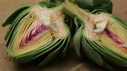 Artichokes Cut in Half Showcasing Detailed Layers