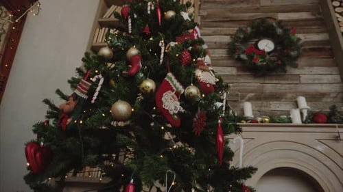 Christmas Tree and Fireplace in Festive Home Interior