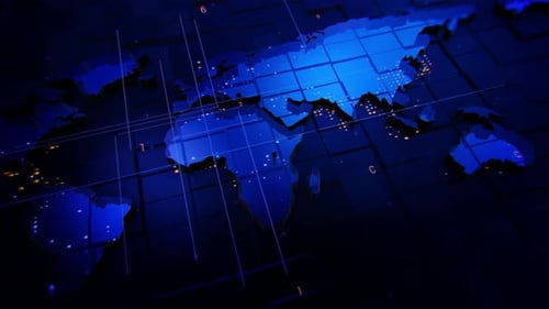 Futuristic Digital World Map with Global Network Connections