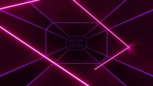 Pink Neon Ray Moving and Bouncing in Hexagon Dark Tunnel