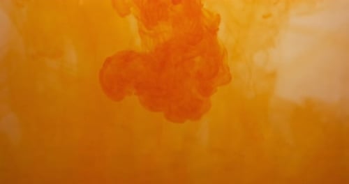 Abstract Orange Paint Cloud Spreads in Water
