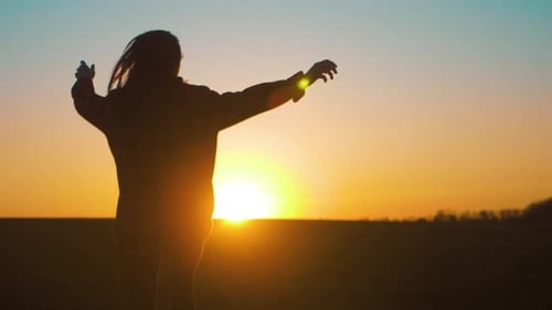 Free Silhouette Feliz Estilo de vida libre Mujer caucásica joven y guapa corriendo al atardecer