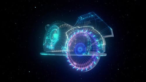Industrial Generic Circular Saw Scanning With Particles In Digital Cyber Space Hd