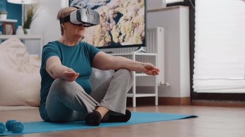 Woman Using VR Headset for Virtual Fitness