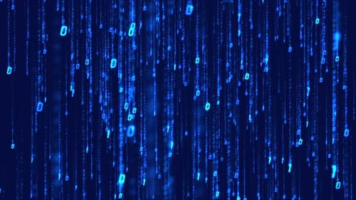 Falling Blue Binary Code Digital Data Rain Background
