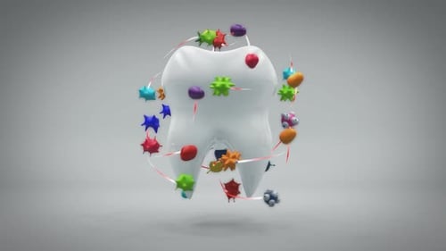 Health concept of a rendered tooth with microbes