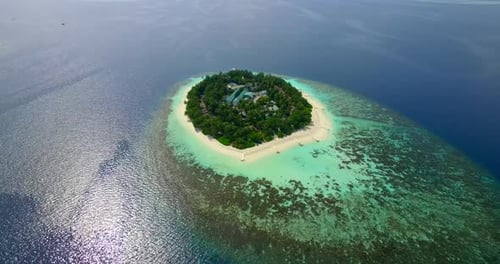 Aerial drone view of scenic tropical islands in the Maldives