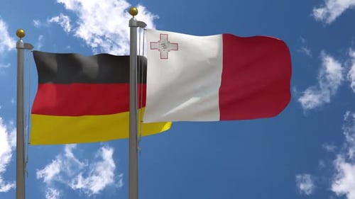 Germany and Malta Flags Waving with Realistic Fabric Animation