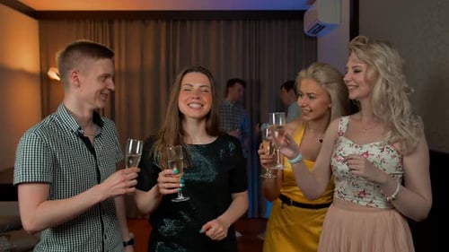 Friends Celebrate with Champagne Toast at Party