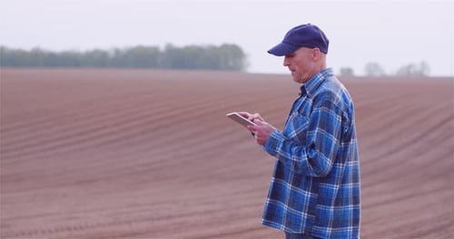 Agriculture Farmer Examining Crops and Field