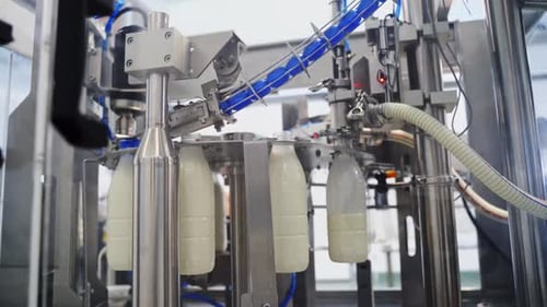 Production line at modernized dairy factory.