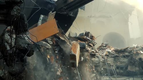 Building Demolition with Rubble and Debris Falling