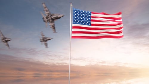 Waving American Flag and Fighter Jets Animation