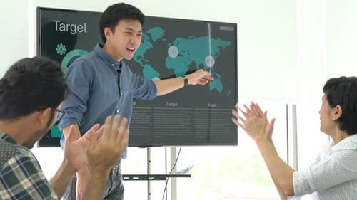 Business Presentation with World Map in Office