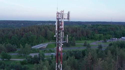 Telecommunications tower carrying broadcasting antennas for gsm, 3G, 4G and 5G cellular networks. Ae