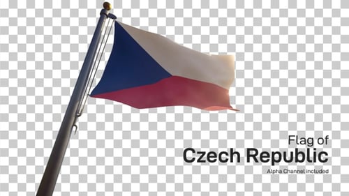 Czech Republic Flag Waving on Flagpole with Realistic Movement