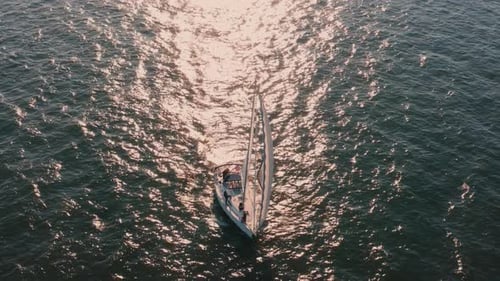 Sailboat Sailing on the Ocean Aerial View