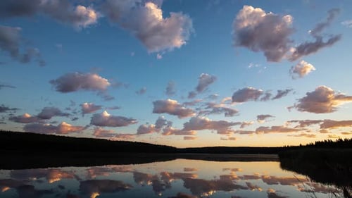 Time Lapse. Beautiful View of a Colorful Sunrise with Water Reflection at the Lake