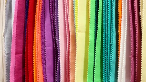 Close up of variety of colorful fabrics