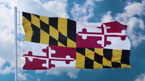 Maryland State Flag Waving Against Blue Sky