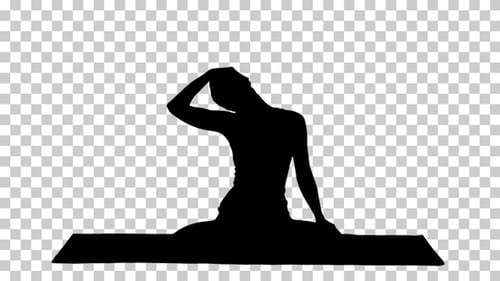 Animated Silhouette of Woman Stretching Neck on Yoga Mat