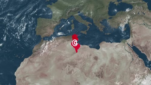 Earth Global Map Zoom to Highlight Tunisia Country