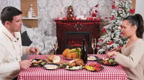 Couple Celebrating Christmas with a Festive Dinner