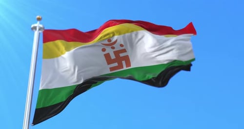 Realistic Jain Flag Waving Against Blue Sky