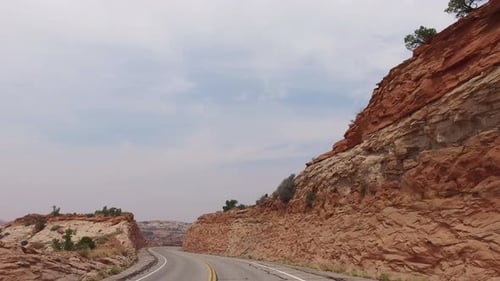 POV driving down scenic road in South West USA