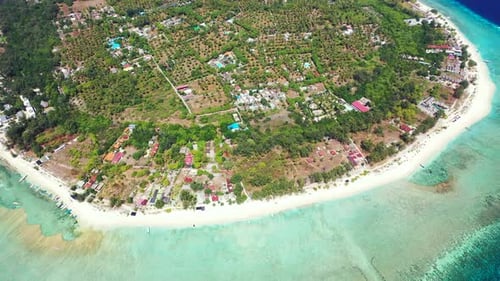 Aerial seascape with a beautiful beach on tropical island palm trees, Philippines.