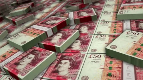 Pound Sterling money banknote pack loop animation