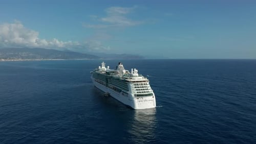 Aerial View. Beautiful White Cruise Ship. Concept Tourism Travel